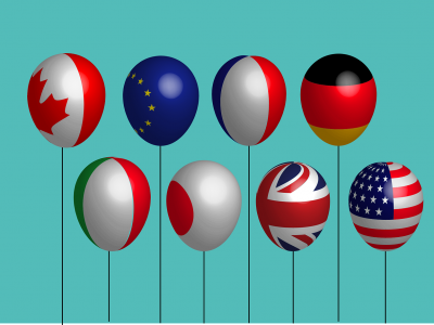 Flags on balloons